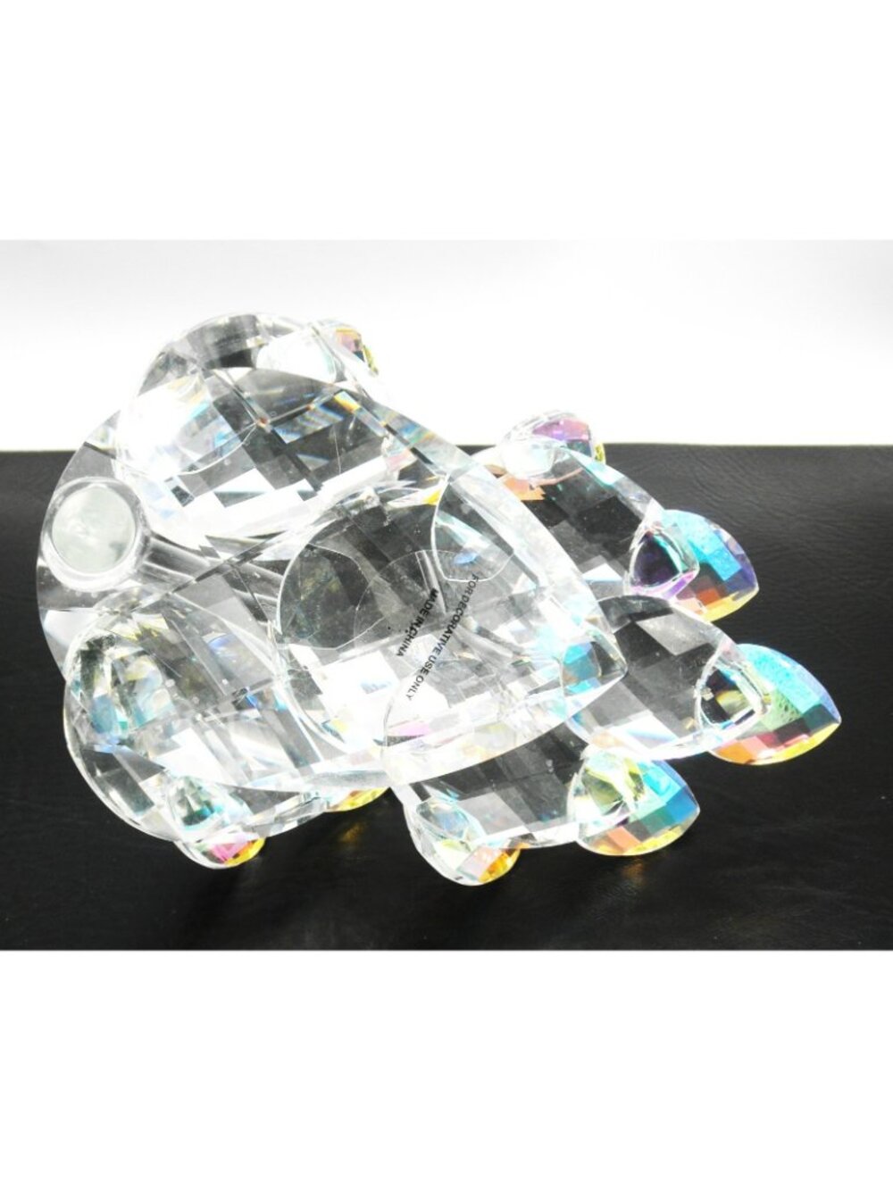 Art Glass Swan Figurine Bedazzled with Large Dichroic Faceted Crystals Stunning! - Picture 6 of 11